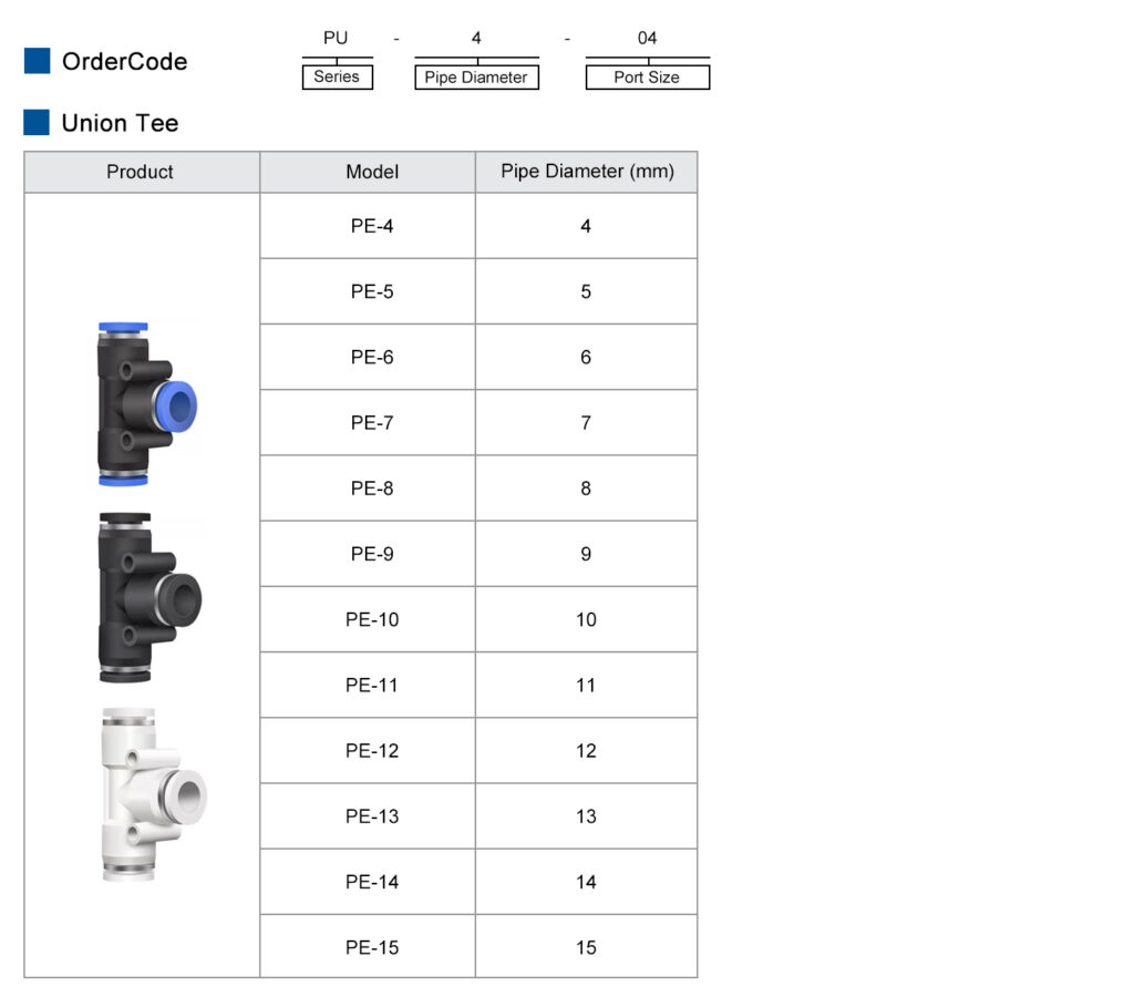 PE Union Tee Pneumatic Fitting