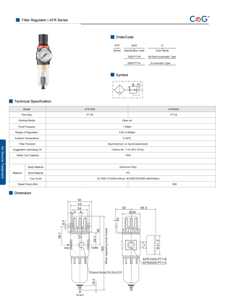 Air Filter Regulator AFR Series Gold