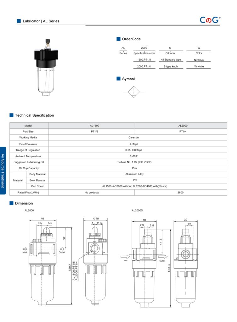 Pneumatic Parts Lubricator AL Series White