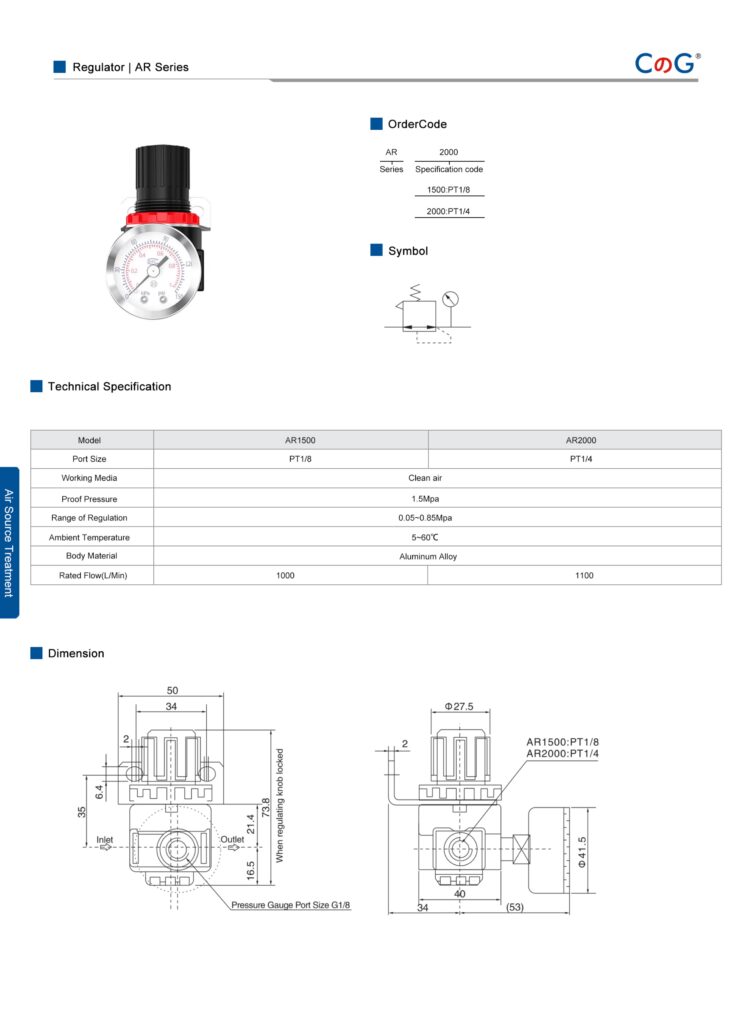 Pneumatic Parts  Regulator AR Series Gold