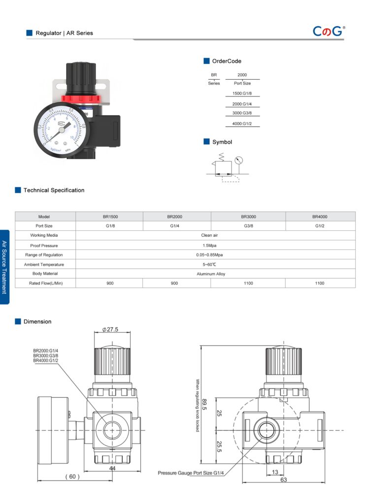 Pneumatic Parts Regulator BR Series white