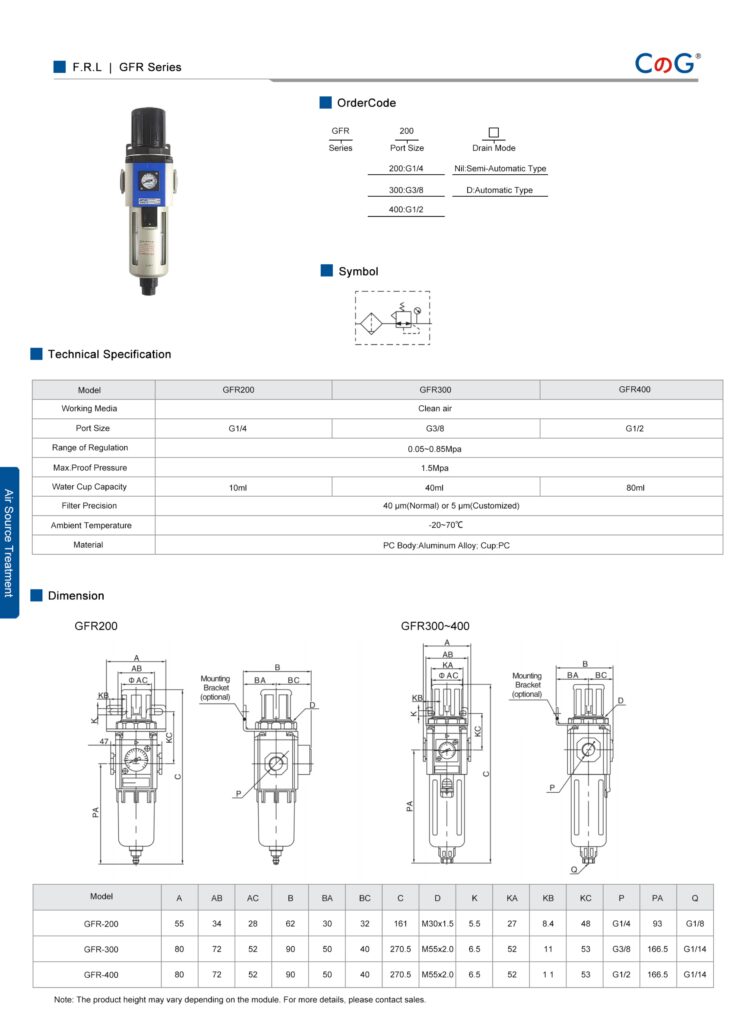 Air Filter Regulator GFR Series