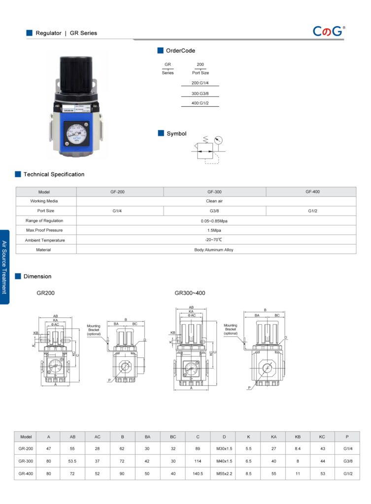 Pneumatic Parts Regulator GR Series