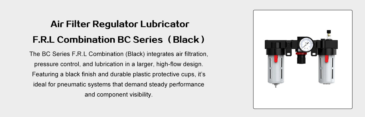 Air Filter Regulator Lubricator F.R.L Combination BC Series Black