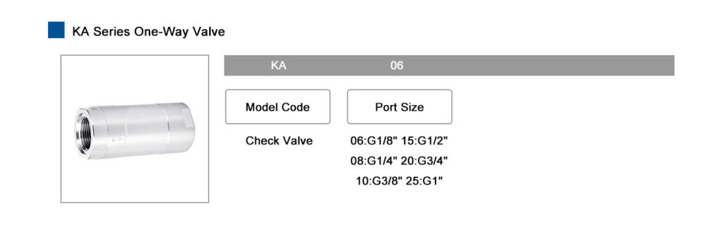 KA Series One Way Valve