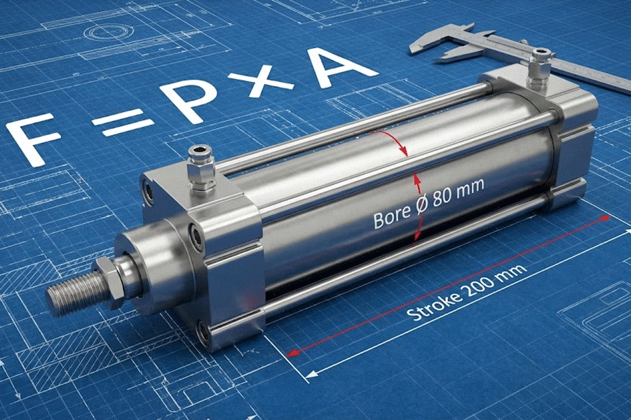 Pneumatic cylinder sizing guide with calculation formula