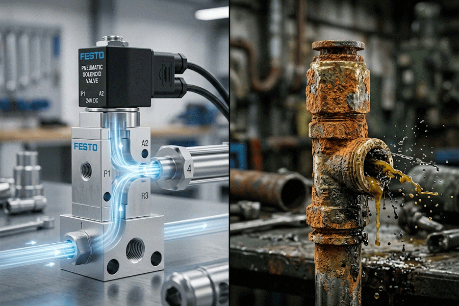 Damage caused by water and moisture in pneumatic compressed air lines.